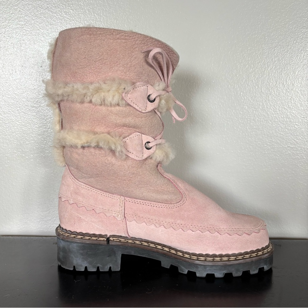 Vintage Blondo Shearling Boots Womens 6B Light Pink Sheepskin Leather Winter - Picture 8 of 14